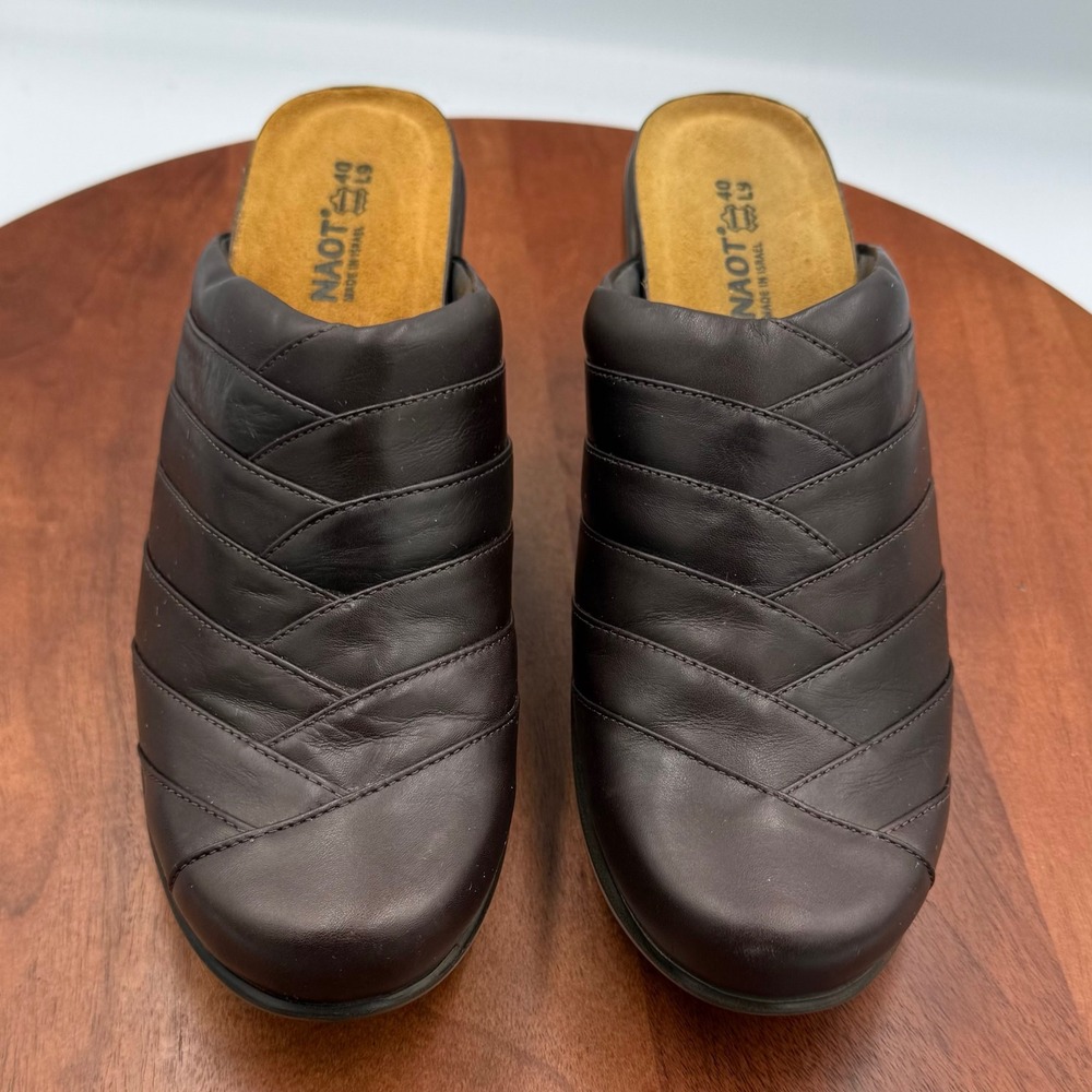 NAOT Womens Beyond Leather Comfort Clogs Mules Shoes Size 9 Brown Slip On Woven